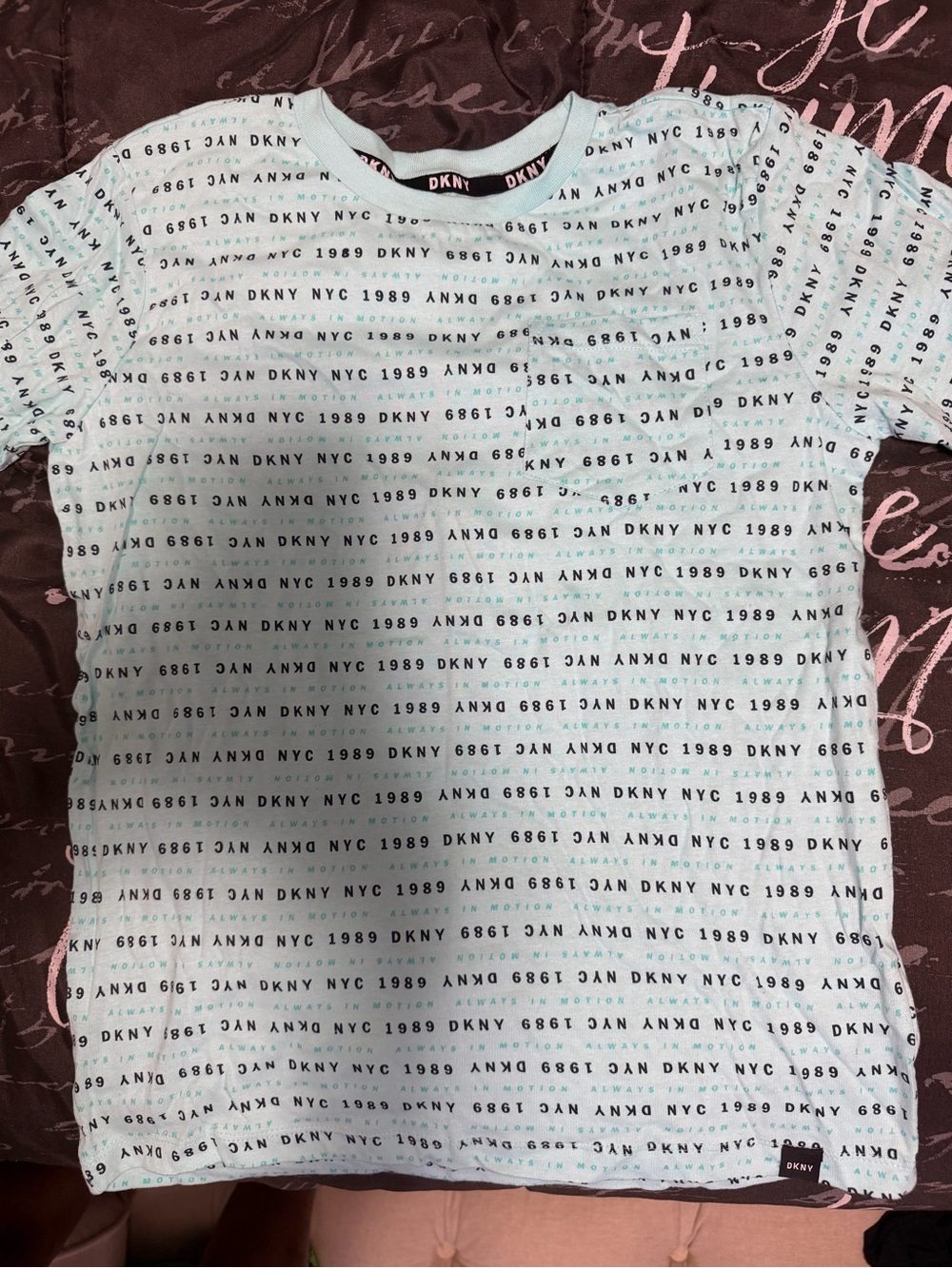 DKNY Mint Green Logo-Print Short Sleeve Tee